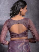 Slate Purple Pattern Linen SIlk Digital Print Saree